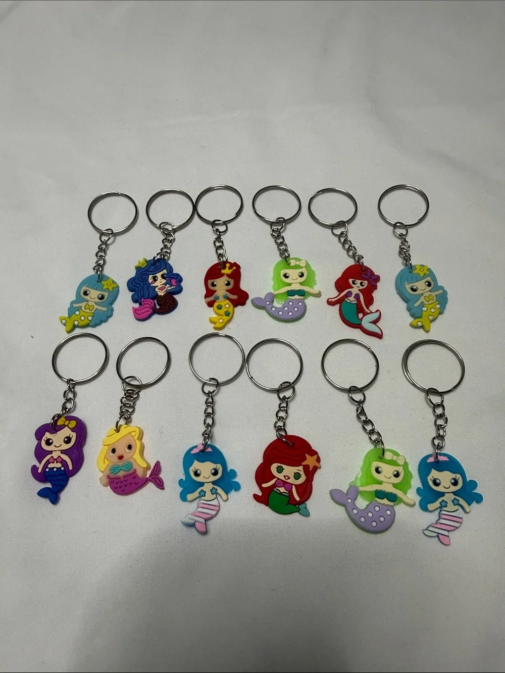 Sets of 12 Cute Mermaid Rubber Keychain Lot - Colorful Cartoon Charms